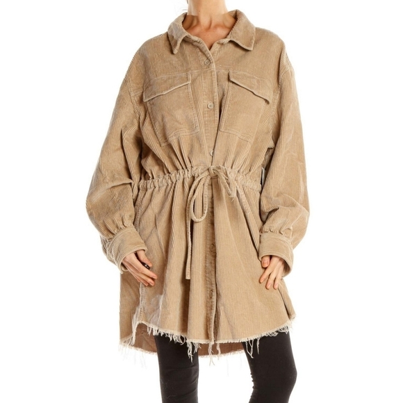 Asos Women's Plus Size Beige Corduroy Shacket Sz 18 Cinched Waist Raw Hem Pocket - Picture 12 of 12